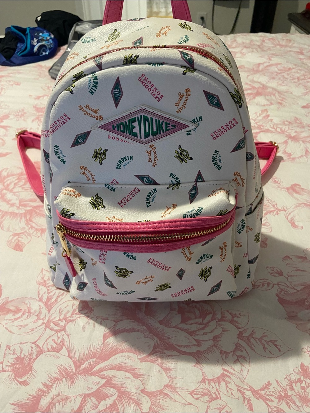 Honeydukes White & Pink Printed Mini Backpack.  Used once